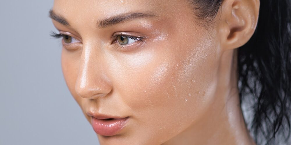 skincare routine woman sweating